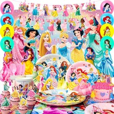 116 Pcs Princess Party Tableware Decorations Set Tablecloth Banner Balloons