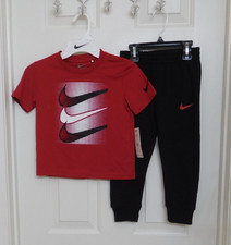 NWT 2pc Nike Red Black White Swoosh Logo Shirt Joggers Set sz 4