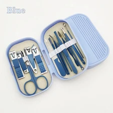 14pcs Blue Nail Clipper Set with Plastic Storage Box - Sharp, Durable Stainless 