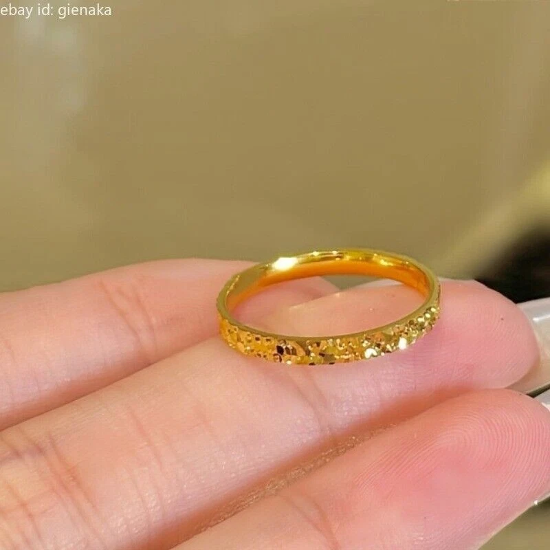 Anillos brillantes de la suerte de oro amarillo puro 999 de 24 quilates para hombres y mujeres talla EE. UU. 4/5/6/7/8 Foto 2 de 4