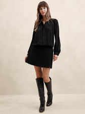 NWT Banana Republic Long Sleeve Pleated Georgette Blouse Black Size XS 80