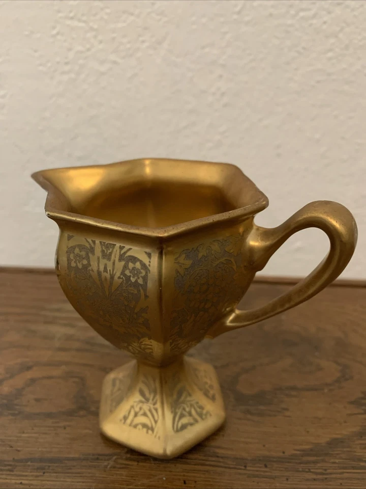 B&C Limoges Francia Oro Crema y Azúcar Set Grabado Floral Porcelana Dorada 24k Foto 4 de 4