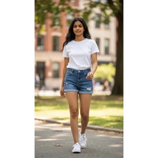 H M Girls High Waist Denim Shorts Size 12 Rolled Cuff Distressed