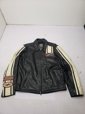 Harley Davidson Leather Jacket W/Cream Colored Sleeves HD Aces Poker Jacket Sz M