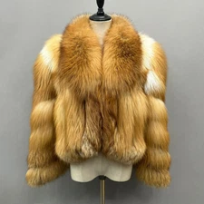 Women Cropped Real Fur Coat Luxury Lapel Collar Warm Short Fox Fur Overcoat