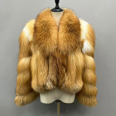 Women Cropped Real Fur Coat Luxury Overcoat Lapel Collar Warm Short Fox Fur 