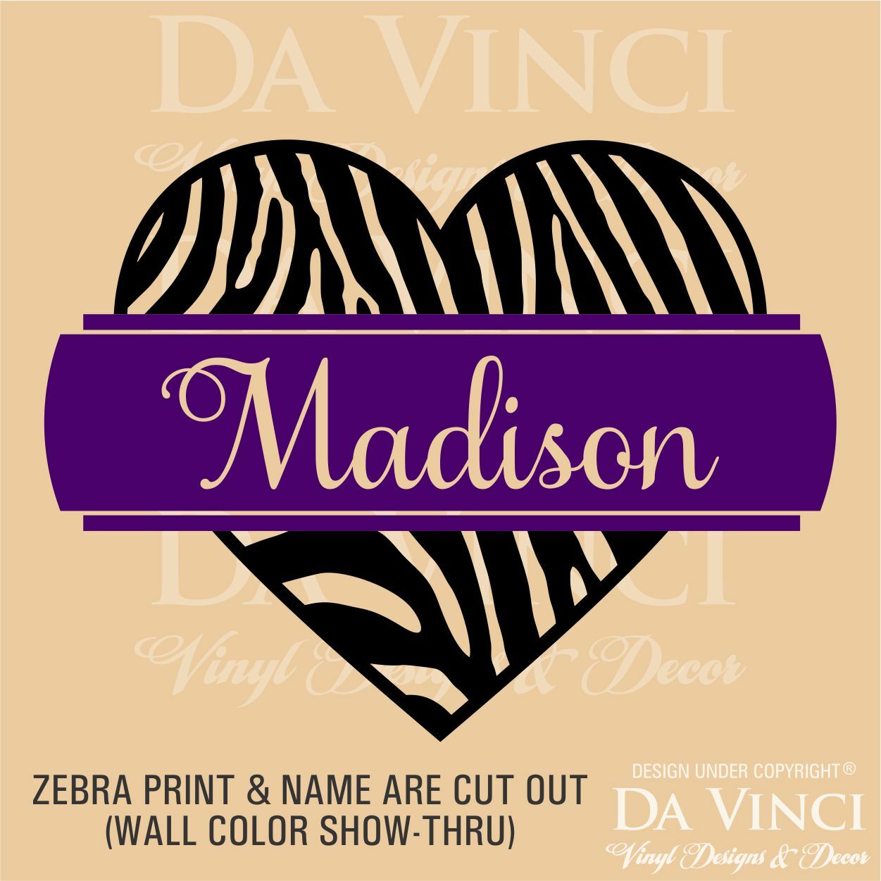 Personalized Zebra Print Heart Custom Name Vinyl Wall Decal Sticker Decoration eBay