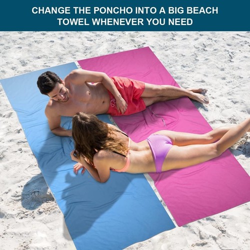 Handtuch Poncho 110x80cm Mikrofaser Quick Dry Surf Badeponcho Blau mit Kapuze - Bild 7 von 10