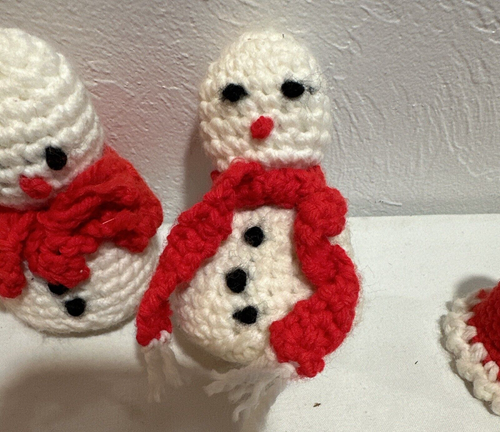 Handmade Vintage Crochet Snowman and Snowwoman Christmas Tabletop Decoration 6” - Picture 10 of 12