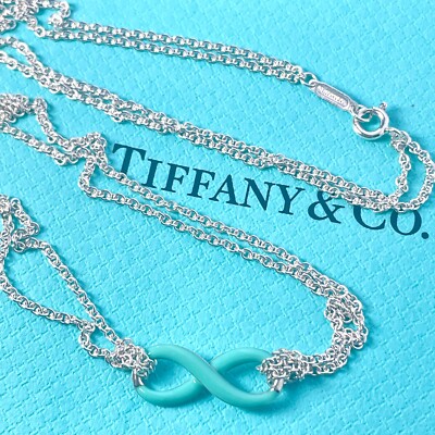 Tiffany & Co. Infinity Blue Enamel Pendant Necklace Sterling 