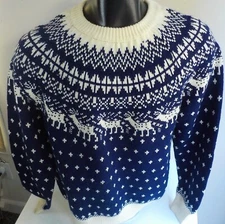 ABRAHAM & STRAUS Crewneck Fair Isle Sweater Navy/Ivory SZ MEDIUM