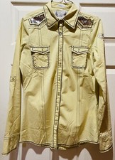 Camisa ROAR Passion Western Abotonada Lentejuelas Adornada Amarilla Grande