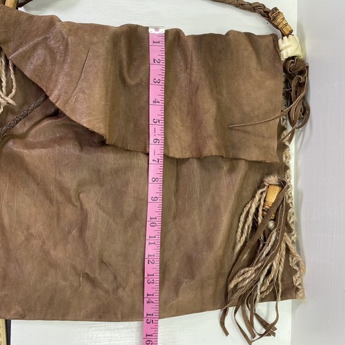 Handmade Brown Leather Messenger Bag Purse Braided Accents Beaded Fringe Boho - Picture 16 of 16