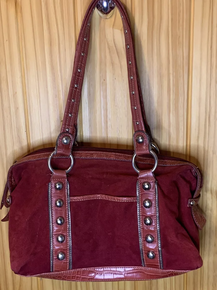 Genna De Rossi Red Faux Leather Suede Shoulder Bag Grommets Lined