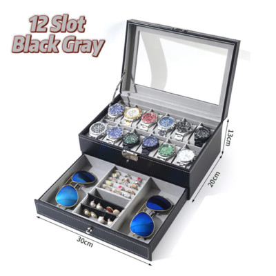 2024 New 12 Slot Leather Lockable Watch Storage Boxes,Men & Women'S Jewelry Disp