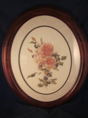Caren Heine Flower Print Oval Wood Cherry Finish Frame 23.25'' x 19.25'' w/Glass A