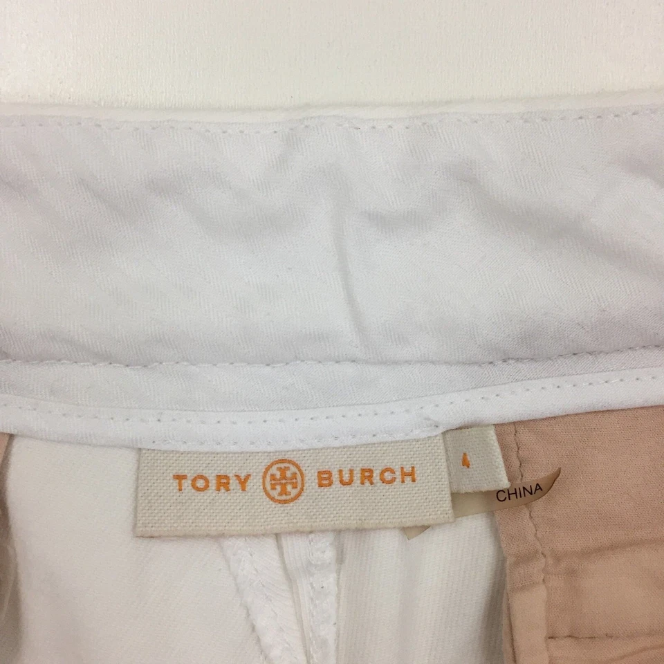 Pantalones de mezclilla para mujer TORY BURCH blanco con dobladillo abertura mezcla de algodón talla 4 Foto 2 de 4