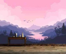 Aesthetic Mountains Purple Wallpaper Mural Removeable Washable Peel & Stick