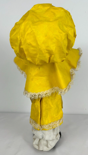 Vintage Holly Hobbie Style 17" Large Doll, Cloth Paper Mache Yellow Dress & Hat - Picture 5 of 9