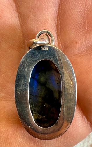 Vintage Sterling silver handmade pendant with oval labradorite - Picture 5 of 6