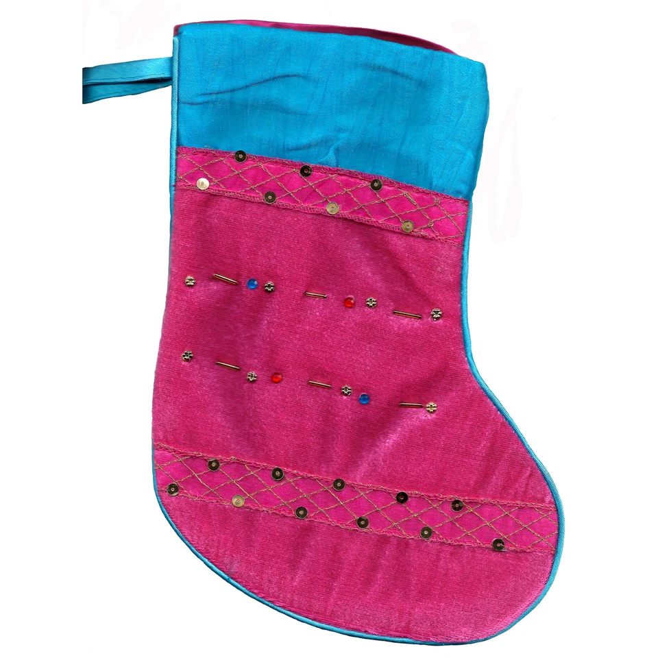 BOTTE CHAUSSETTE DE NOEL VELOURS TURQUOISE ROSE FUSHIA 2 tailles 17x25cm-11x17cm - Photo 1/1