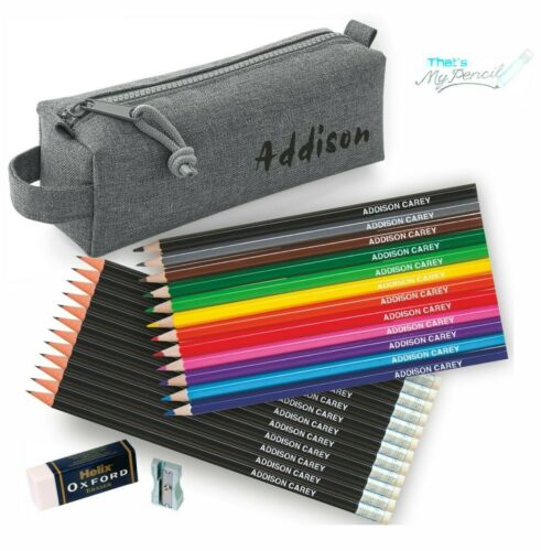 Block Pencil Case with 12 Colouring & 12 matching Personalized Pencils - Black - Picture 1 of 12