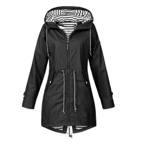 Damen Wasserfeste Jacke Damen Wind Regenmantel mit Kapuze Regen Wald Mantel S ≌ - Bild 5 von 16
