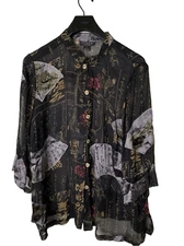 Citron Santa Monica Bird Asian Inspired Semi Shear blouse top women's size 1X