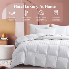 King or Queen Size Natural Down Feather Comforter Year Round 500TC Cotton Cover