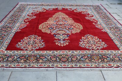 Vintage Handgeknüpfter Traditioneller Orientteppich Wolle Rot Großer Teppich 414x286cm