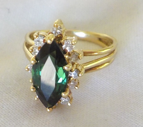 18K Yellow Gold Chrome Green Tourmaline Diamond Ring - 4.53 gm, Sz 5.25, 1.62 ct - Picture 2 of 12
