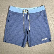 Fair Harbor Shorts Mens 32 Blue Wave Board Drawstring Beach Surf Swim Logo