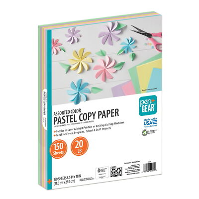 Assorted Pastel Copy Paper 8.5'' x 11'' 20 lb 150 Sheets for Home Office Use
