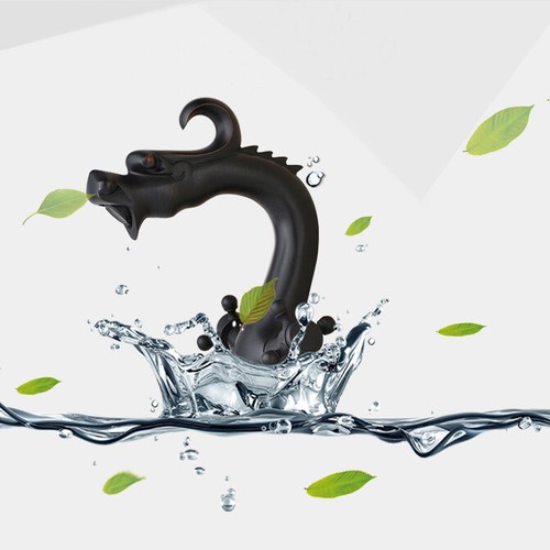 Grifo mezclador de lavabo de baño con forma de dragón bronce frotado con aceite de tocador 2 asas - Imagen 7 de 8