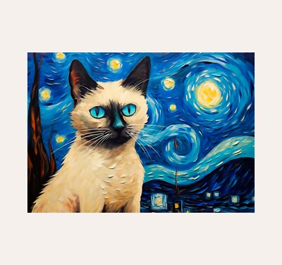 Cat in Starry Night Poster Print Balinese Cat 1