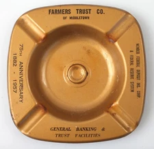1957 75th Anniversary Farmers Trust Co. of Middletown Connecticut Ad Ash Tray