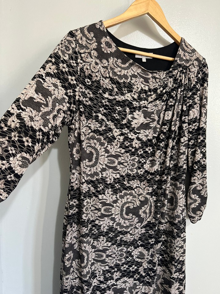 Per Una Black Boat Neck Drape Long Sleeve Midi Dress Size 16 eBay