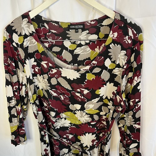 Debenhams Collection Multicoloured Floral 3/4 Sleeve Belted Dress Size 16 - Picture 2 of 3