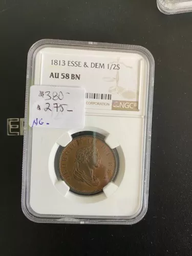 British-Guiana: 1/2 Stiver Grade AU-58  by NGC...Est:$380