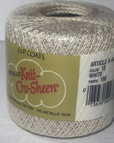 J & P Coats Metallic Knit-Cro-Sheen Crochet Thread Silver 100 Yards Set Of 6 - Picture 4 of 5