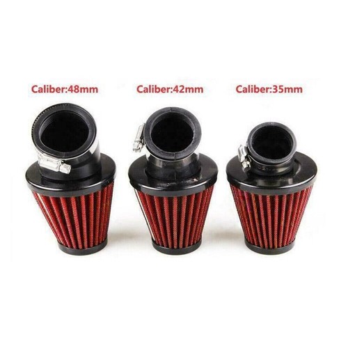2x Rojo 42mm Filtro de Aire Cono Estilo 45 Grados Curvado Entrada con Abrazadera Ajustable - Imagen 7 de 12