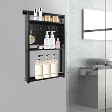 3 Tier Kitchen Storage Rack Wall-mounted Storage Rack w/ 6 Hooks for Home Hotel