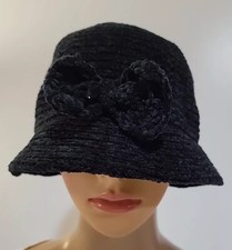 August Bucket Women's Hat Black With Bow RETRO LOOK