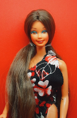 BARBIE HAWAIIAN SUPERSTAR Tropical Vintage 80er ooak HEAD & SWIMSUIT-ONLY !