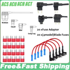 20pcs ACS ACU ACN ACT Blade Fuse Tap Dual Circuit Adapter 16 AWG Wire 10A Fuse