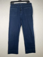 Loft Jeans Woman’s 29 8 High Waist Straight Leg Belted Ankle Jeans Dark Blue Fun