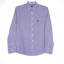 johnnie-O Performance Button Down Shirt Men Size M Check PurpLe Long Sleeve