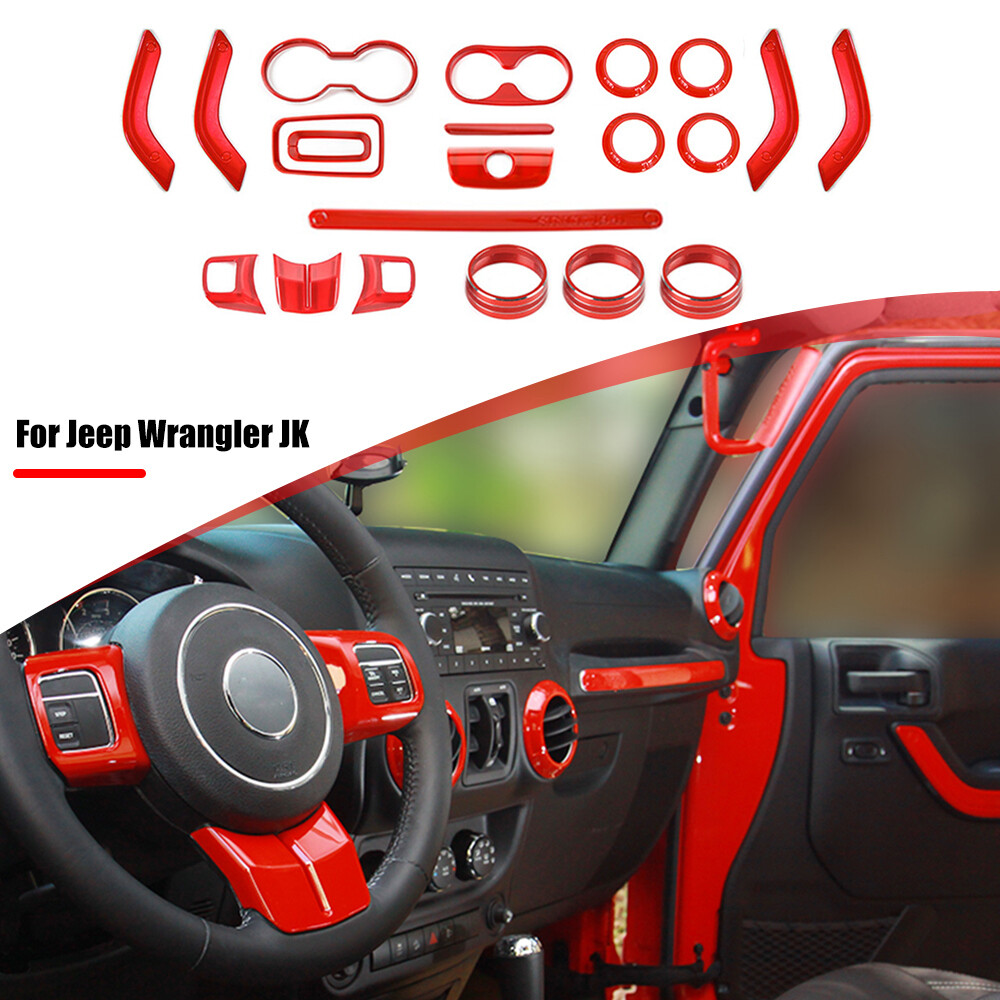 21PCS Full Set Interior Decor Cover Trim Kit for Jeep Wrangler JK 2011-17 Red