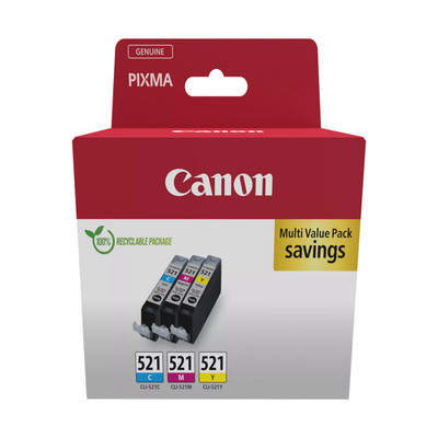Genuine Canon CLI-521 CMY Multipack Yellow Cyan Magenta Ink Cartridge PIXMA Tank