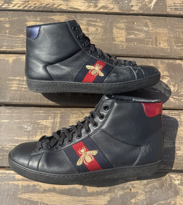 Size 7.5G / 8.5 US M - Gucci High Top Lace Up Sneakers Black Red Blue Bumble Bee